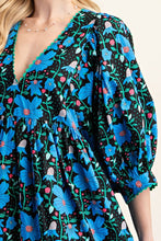Blue Floral Print Mini Dress
