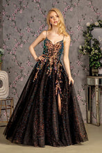 Black Glitter Illusion Sweetheart Sheer Bodice Mesh A-Line Long Dress