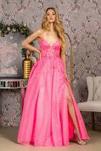 Hot Pink Glitter Illusion Sweetheart Sheer Bodice Mesh A-Line Long Dress