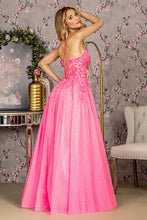 Hot Pink Glitter Illusion Sweetheart Sheer Bodice Mesh A-Line Long Dress