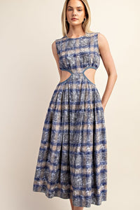 Navy Sleeveless Cut Out Midi Dress