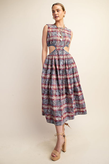 Raspberry Sleeveless Cut Out Midi Dress