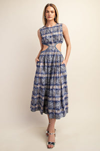 Navy Sleeveless Cut Out Midi Dress