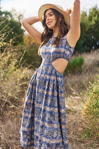 Navy Sleeveless Cut Out Midi Dress