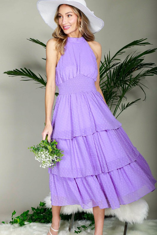 Lavender Swiss Dot Layered Midi Dress – Aquarius Brand