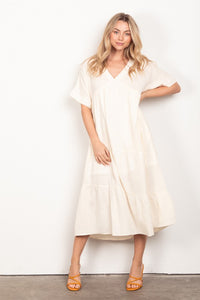 Cream Frayed Detail Soft Crinkle Gauze Midi Dress