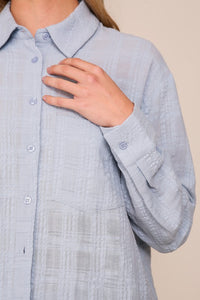 Blue Gingham Pattern Button Down Shirt