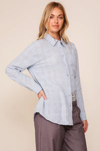 Blue Gingham Pattern Button Down Shirt