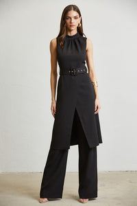 Black Highneck Long-Bodice Top & Pant Set