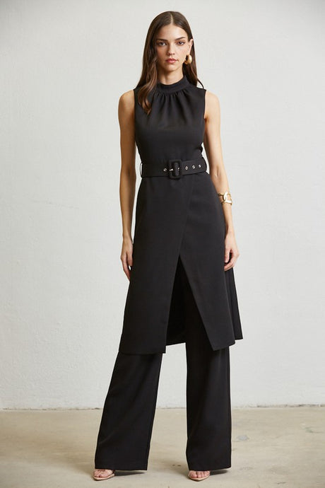Black Highneck Long-Bodice Top & Pant Set