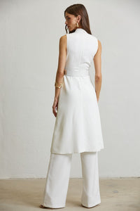 White Highneck Long-Bodice Top & Pant Set