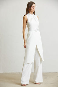 White Highneck Long-Bodice Top & Pant Set