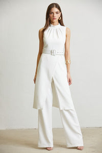 White Highneck Long-Bodice Top & Pant Set