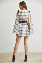 Multi Plaid Tweed Cape Shoulder Dress
