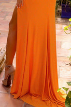 Orange Deep V Neck Bustier Illusion Top Dress