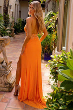 Orange Deep V Neck Bustier Illusion Top Dress