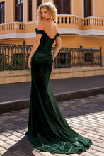 Emerald Off Shoulder Bustier Wrap Slit Velvet Gown