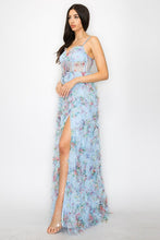 Light Blue Floral Maxi Dress With Slit
