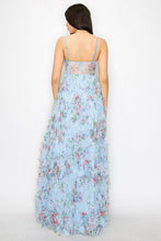 Light Blue Floral Maxi Dress With Slit