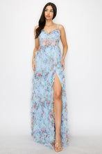 Light Blue Floral Maxi Dress With Slit