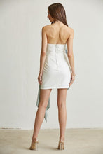 Sage Rhinestone Trim Satin Drape Dress
