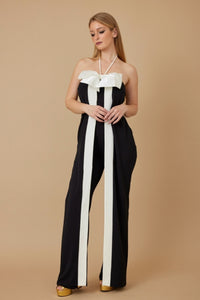 Black N White Combo Fashion Jumpsuit With Bow/Black/White