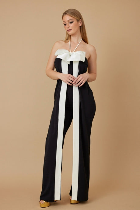 Black N White Combo Fashion Jumpsuit With Bow/Black/White