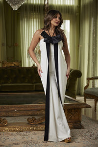Black N White Combo Fashion Jumpsuit With Bow/White/Black
