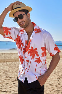 Orange Men Summer Beach Short Sleeve Shirts