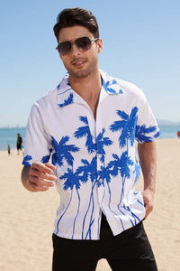 Blue Men Summer Beach Short Sleeve Shirts