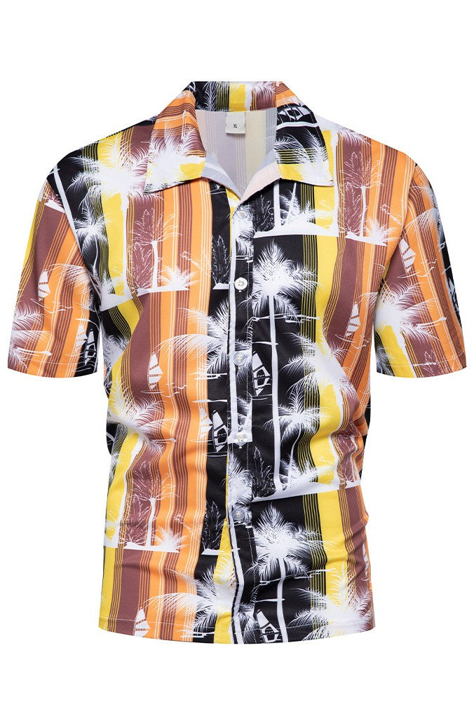 Coffee Mens Hawaiian Casual Button Down Floral Shirt