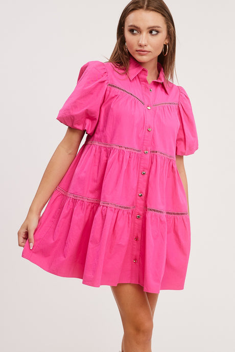 Fuchsia Poplin Shirt Mini Dress