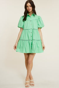 Emerald Poplin Shirt Mini Dress