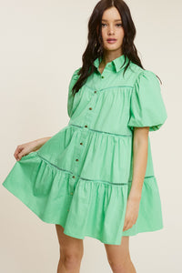 Emerald Poplin Shirt Mini Dress