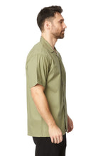 Green Mens Canvas Short Sleeve Flat Collar Solid Shirt