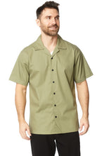Green Mens Canvas Short Sleeve Flat Collar Solid Shirt