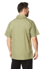 Green Mens Canvas Short Sleeve Flat Collar Solid Shirt