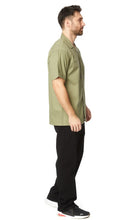 Green Mens Canvas Short Sleeve Flat Collar Solid Shirt