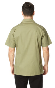 Green Mens Canvas Short Sleeve Flat Collar Solid Shirt