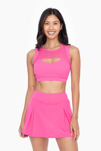 Hot Pink Harness Mesh Hybrid Racerback Sports Bra
