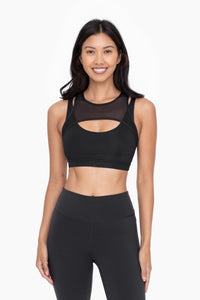 Black Harness Mesh Hybrid Racerback Sports Bra