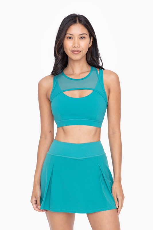 Teal Harness Mesh Hybrid Racerback Sports Bra