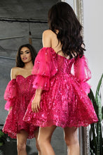 Fuchsia Sweetheart Bustier Illusion Top Glitter Print Cocktail Dress