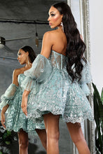 Sage Sweetheart Bustier Illusion Top Glitter Print Cocktail Dress