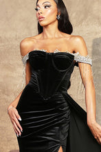 Black Fringed Jewel Sleeve Bustier Top Velvet Dress
