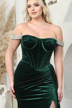 Hunter Green Fringed Jewel Sleeve Bustier Top Velvet Dress