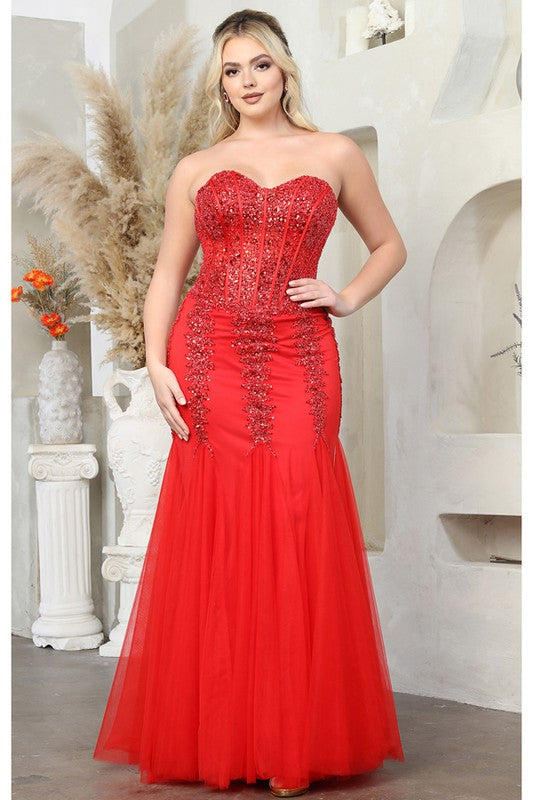 Red Embellished Sweetheart Bustier Top Mermaid Dress
