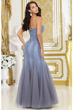 Dusty Blue Embellished Sweetheart Bustier Top Mermaid Dress