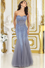 Dusty Blue Embellished Sweetheart Bustier Top Mermaid Dress