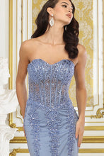 Dusty Blue Embellished Sweetheart Bustier Top Mermaid Dress